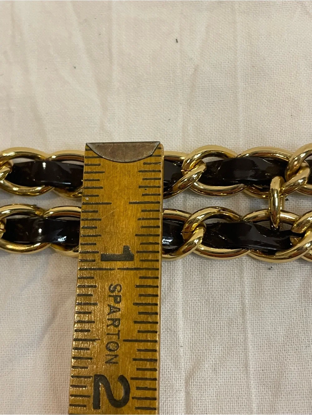 Talbots Black Leather Gold Chain Belt XS Vintage Style Statement Belt